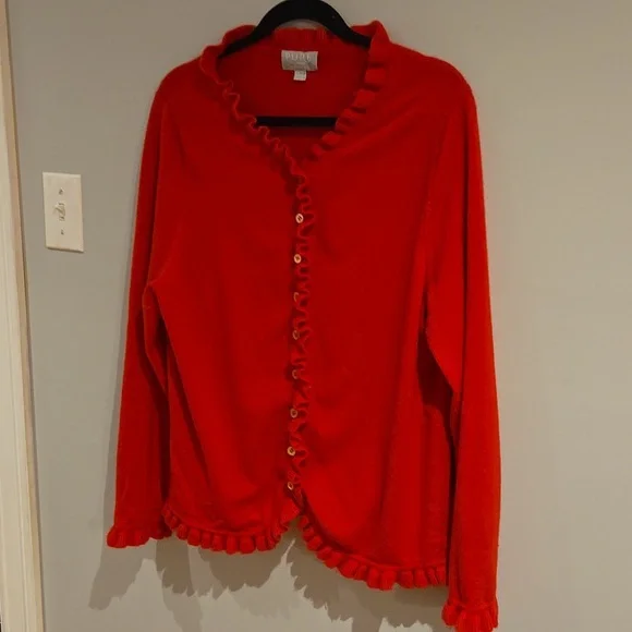 Cashmere Pure Collection Red Ruffle Cardigan - Picture 4 of 6